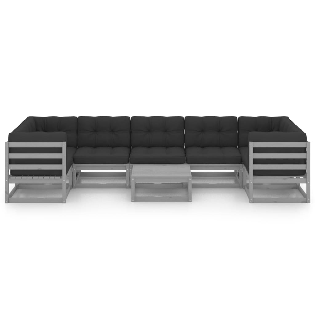 8-tlg. Garten-Lounge-Set mit Kissen Grau Kiefer Massivholz